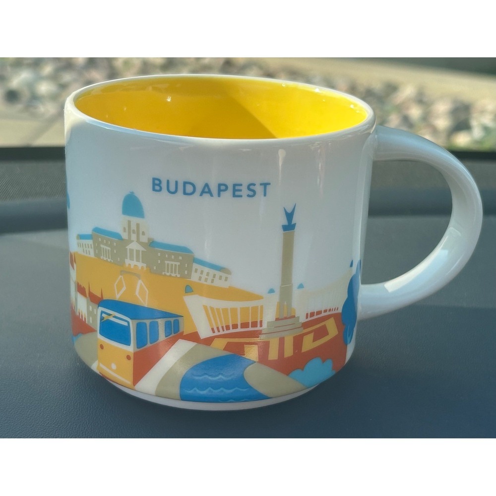 Starbucks You Are Here Budapest Coffee Mug 14oz Yellow Interior 2018 Hungary - Picture 2 of 8